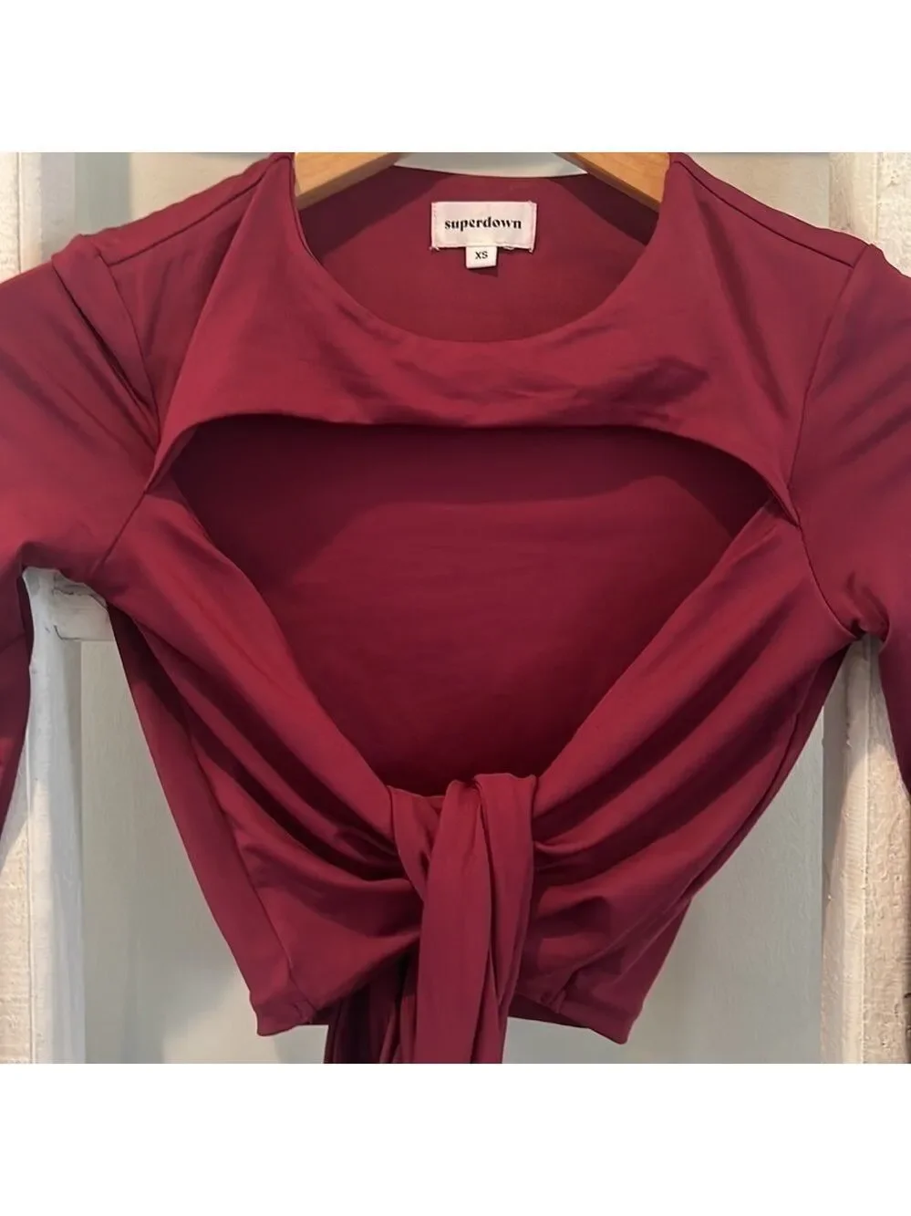 SUPERDOWN revolve burgundy cut out wrap crop top size xs